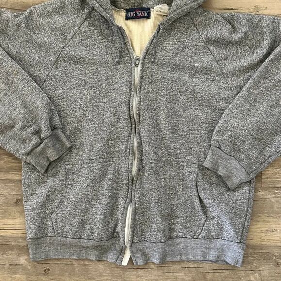 Vintage 80s Big Yank Thermal Lined Grey Hoodie Size Large - Picture 2 of 5
